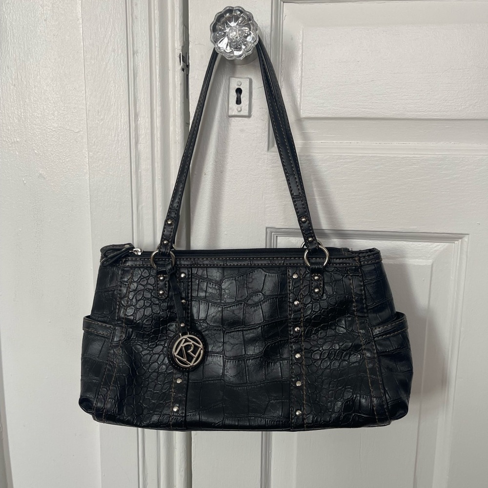 Black Leather Alligator Print Purse